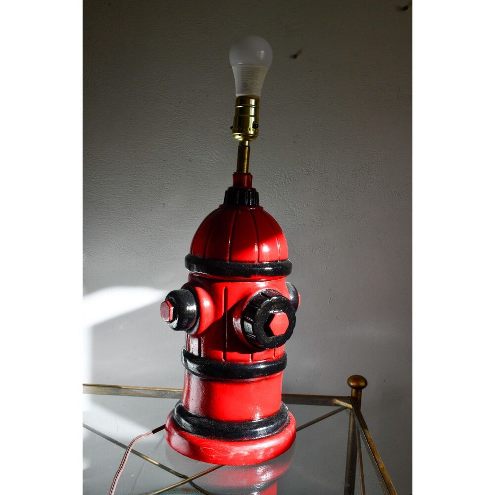 Vintage Chalkware Fire Hydrant Table Lamp 20" | Red & Black | Working | Pop Art